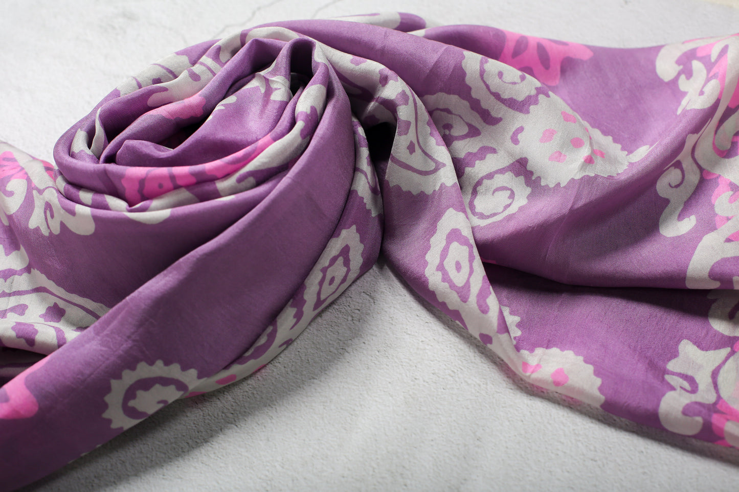 Mountbatten Pink  Silk Scarf with Mixed Patterns and Buta Design