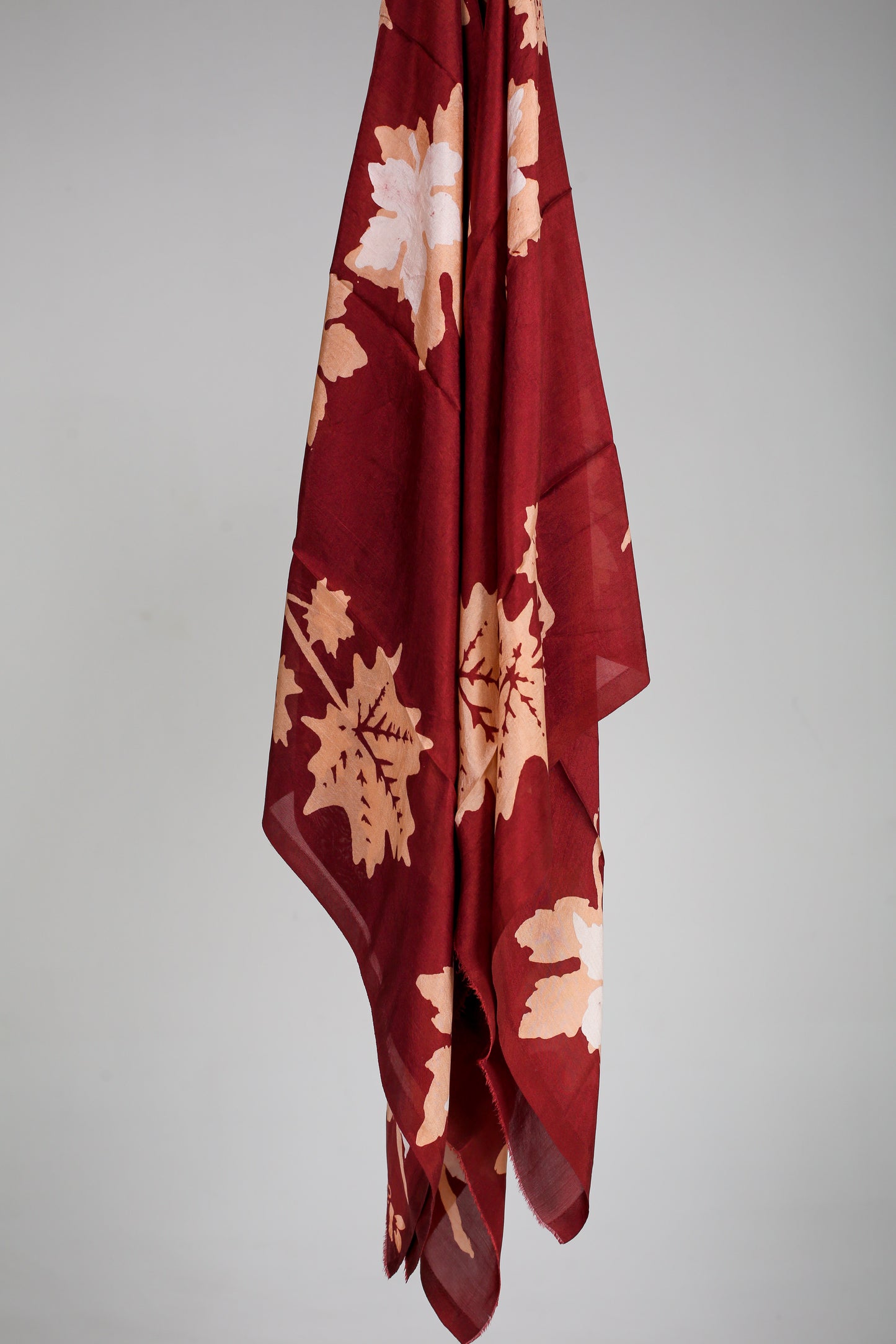 Exclusive Red Silk Scarf with Oak Leaf Design from Azerbaijan