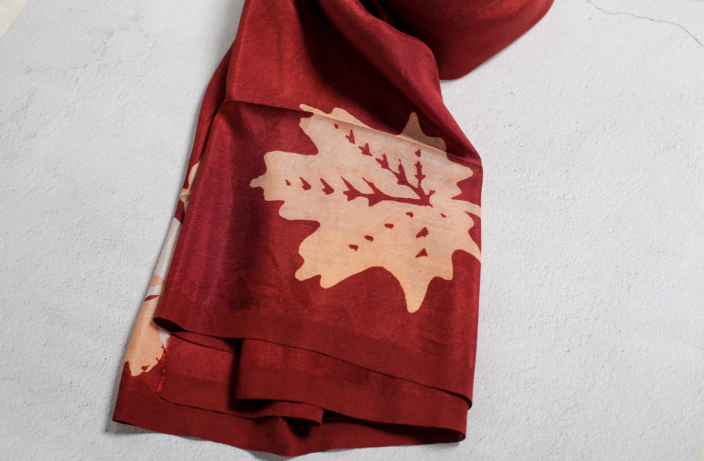 Exclusive Red Silk Scarf with Oak Leaf Design from Azerbaijan