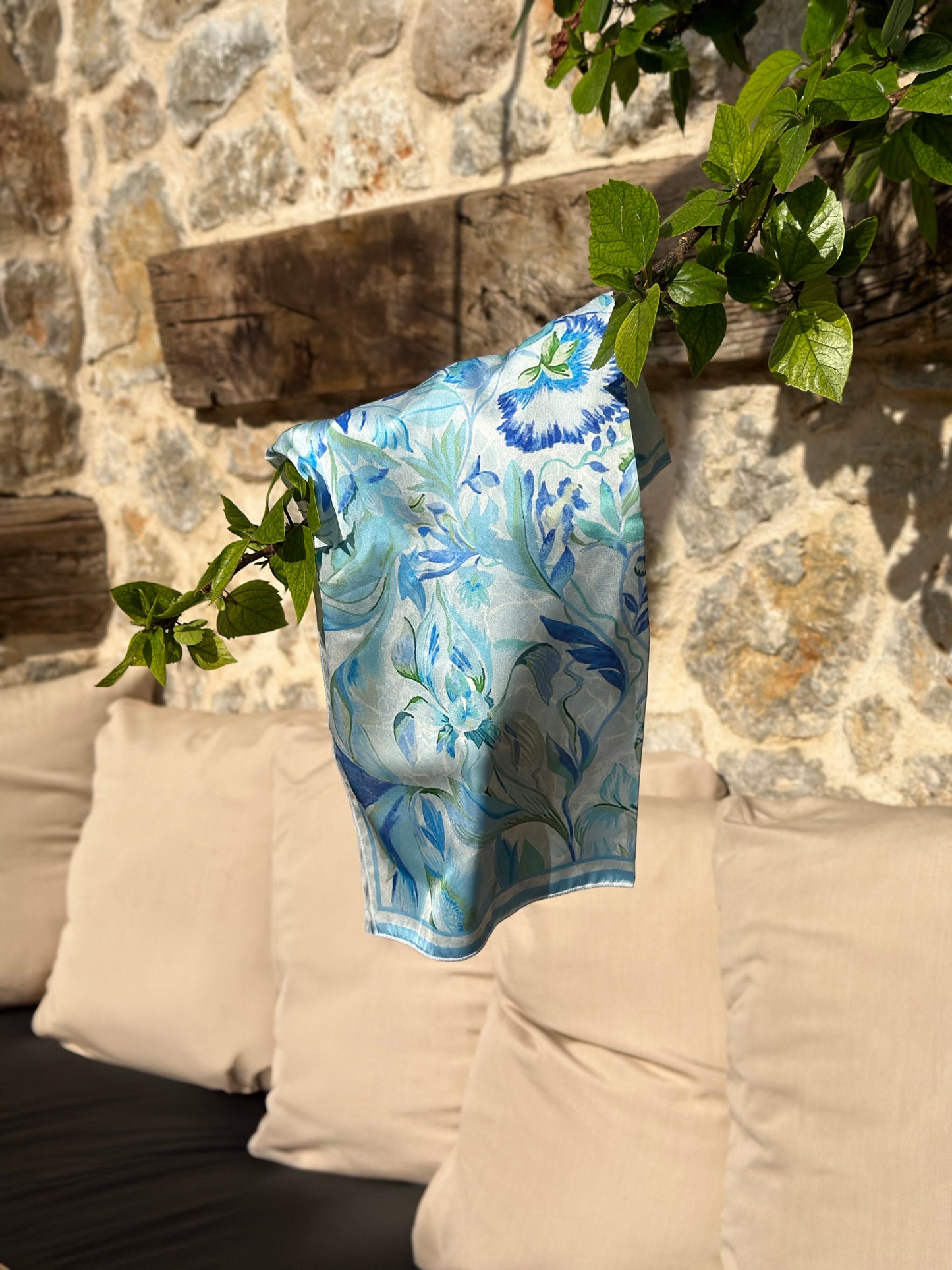 Blue Floral Silk Scarf