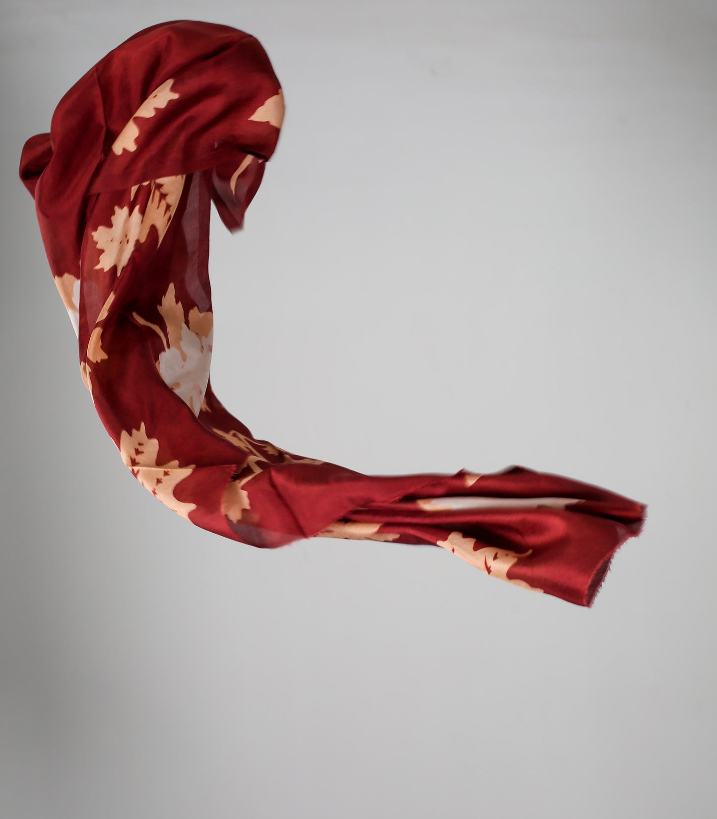 Exclusive Red Silk Scarf with Oak Leaf Design from Azerbaijan