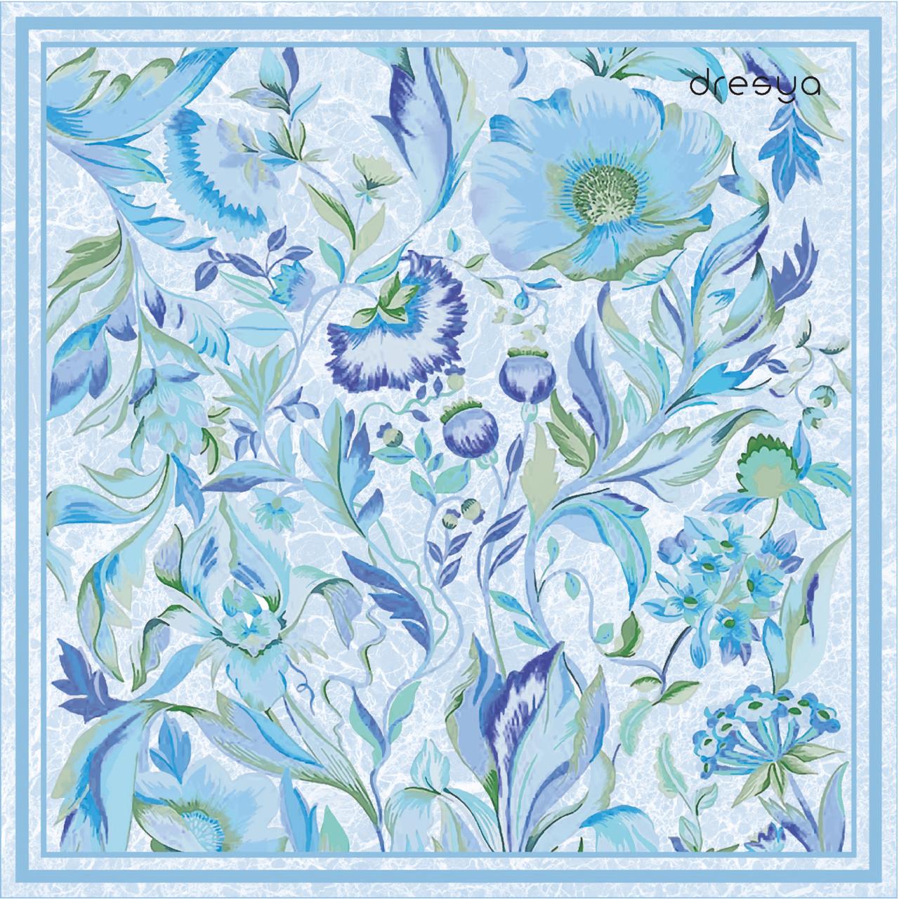 Blue Floral Silk Scarf