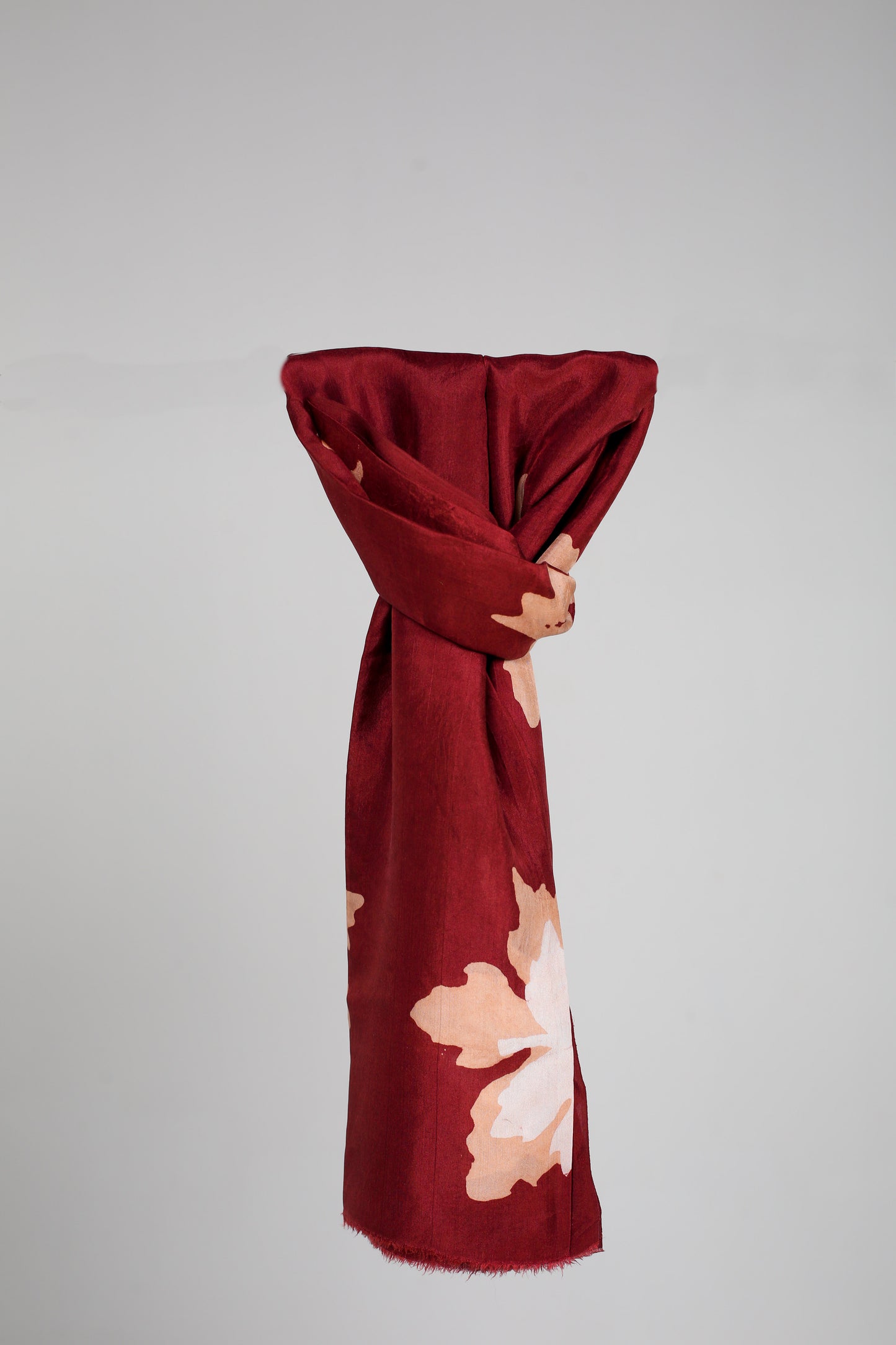 Exclusive Red Silk Scarf with Oak Leaf Design from Azerbaijan